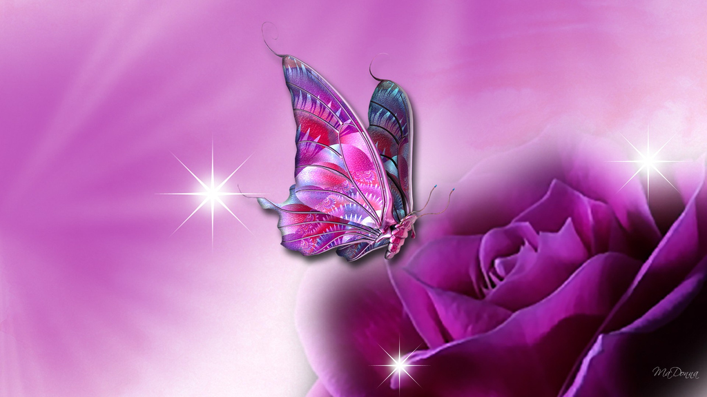 Download Purple Animated Butterfly With Flower, Purple, Animated, Butterfly,  Flower Wallpaper in 1024x576 Resolution