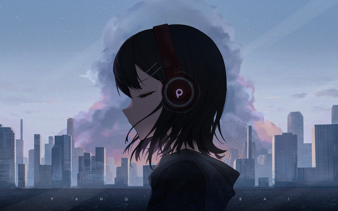 Girl listening to music on beautiful starry night by クメキ  Mobile Abyss