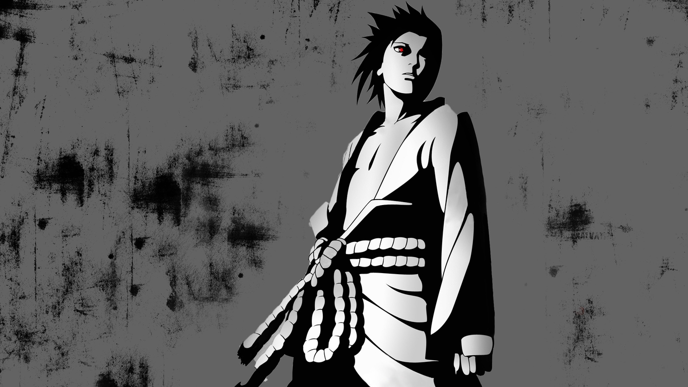 Naruto Blak and White 1366 x 768 HDTV Wallpaper