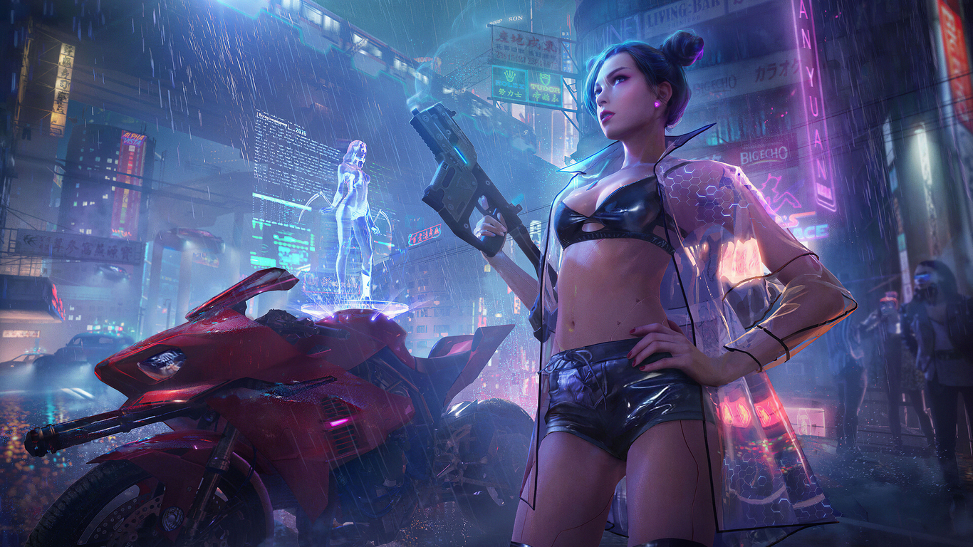 Download Cyberpunk 2077, Cyberpunk, 2077, Young woman, Art Wallpaper in  1366x768 Resolution