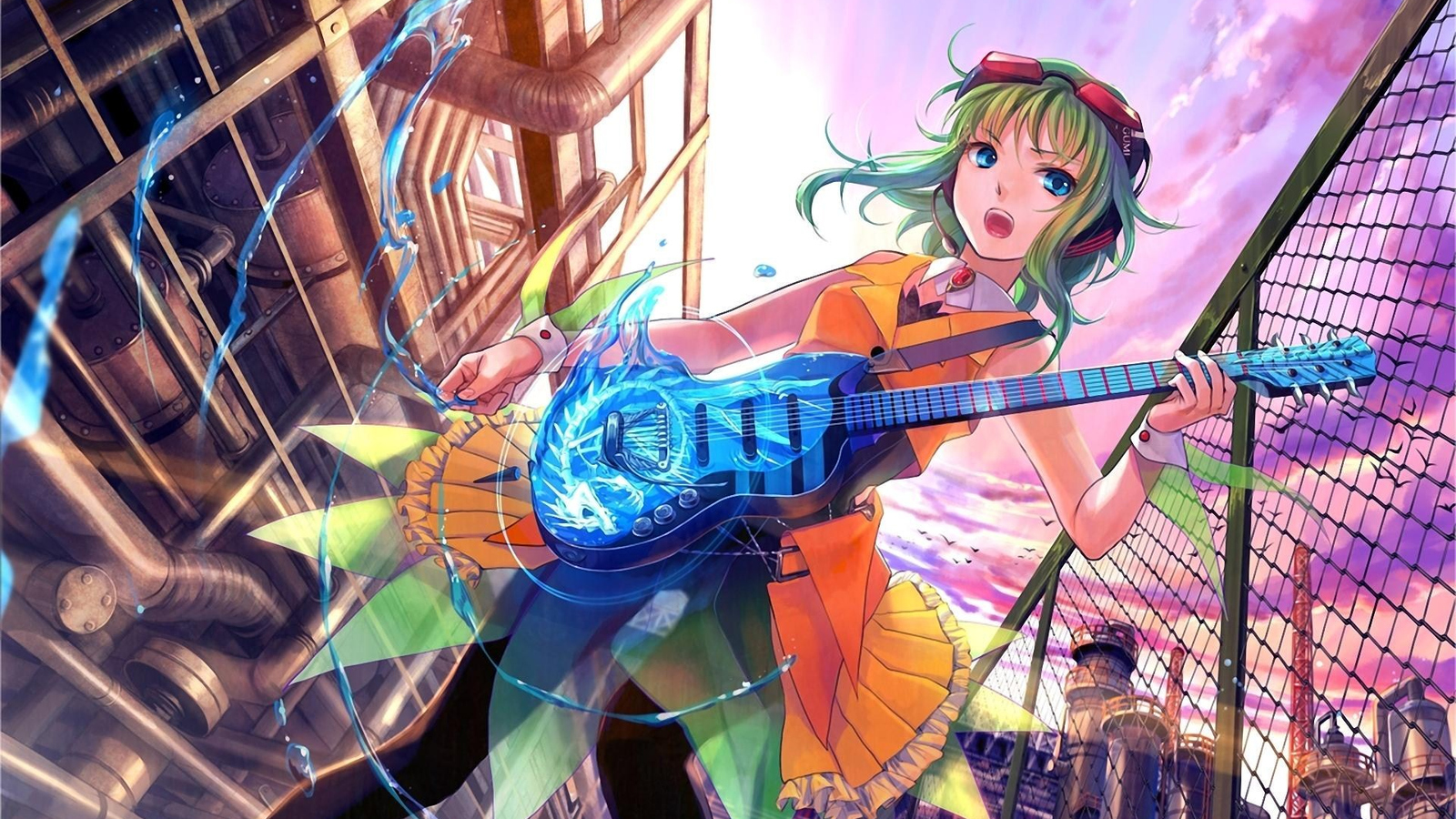 Wallpaper ccrgaoooo, art, c.c.r, nature, smile, anime, girl, guitar, the  sky, vocaloid, clouds, sunset images for desktop, section сёдзё - download