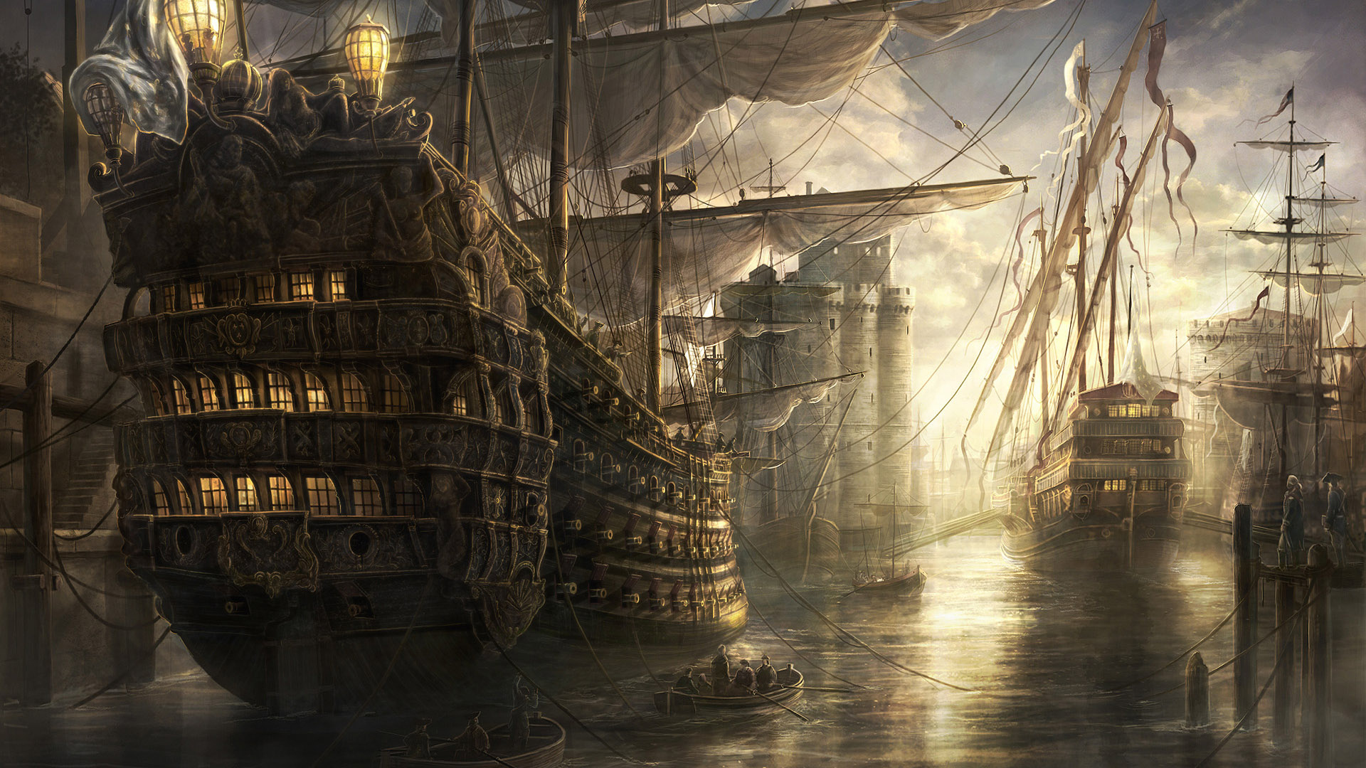 Download Fantasy Pirate Ship, Fantasy, Pirate, Ship Wallpaper in 1920x1080  Resolution