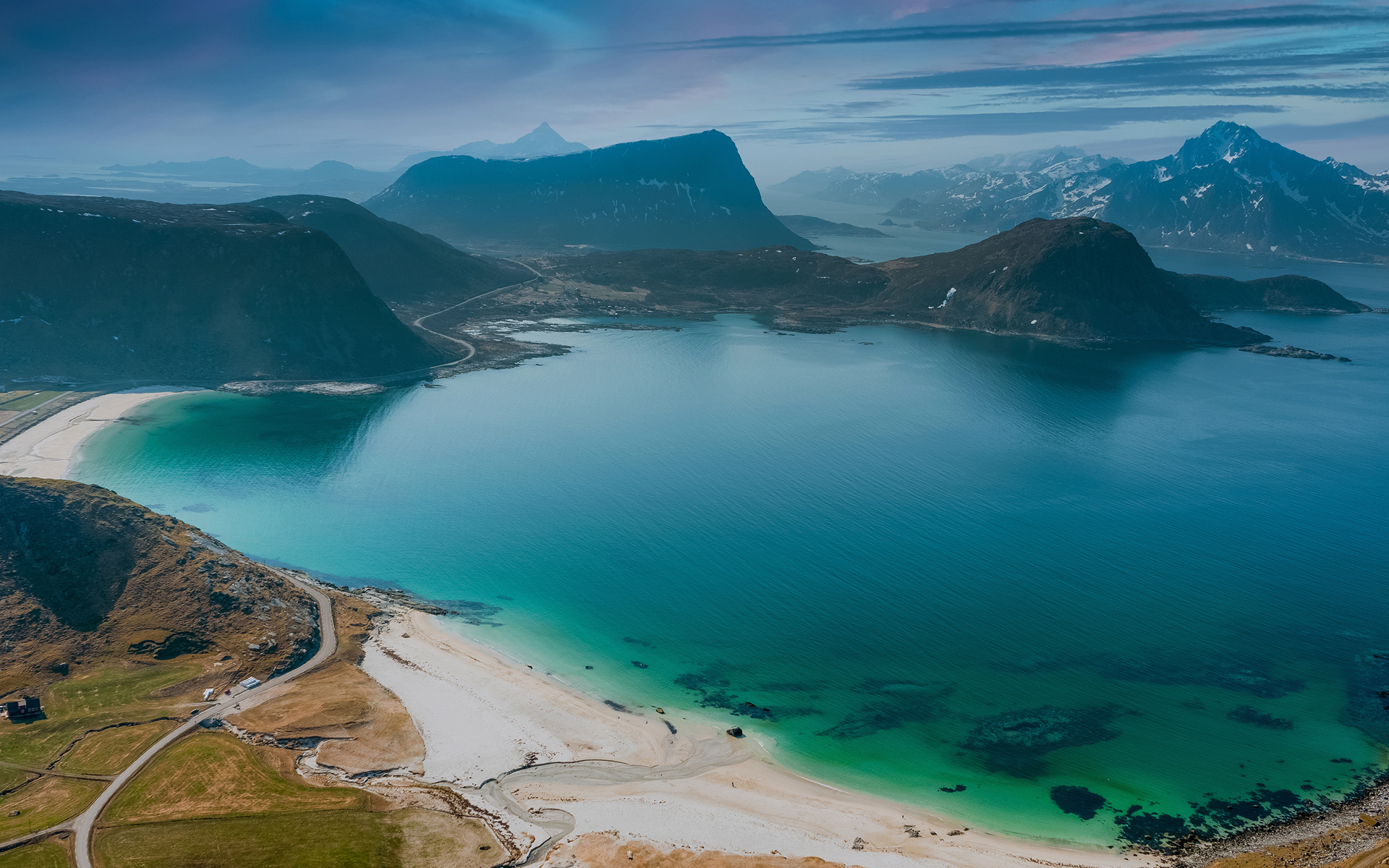 Download Lofoten Islands, Norway, Sea, Coast, Gulf, Mountains Wallpaper in  1920x1200 Resolution