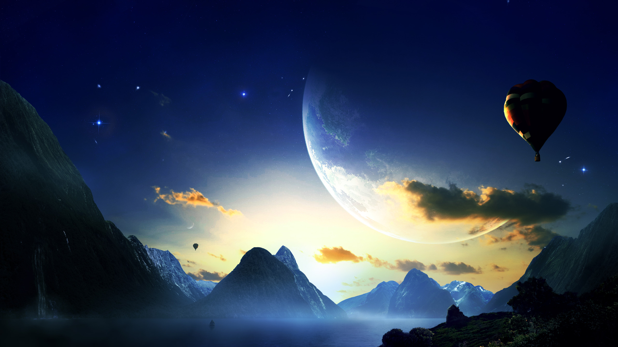 Hot Air Balloon At Night Wallpaper