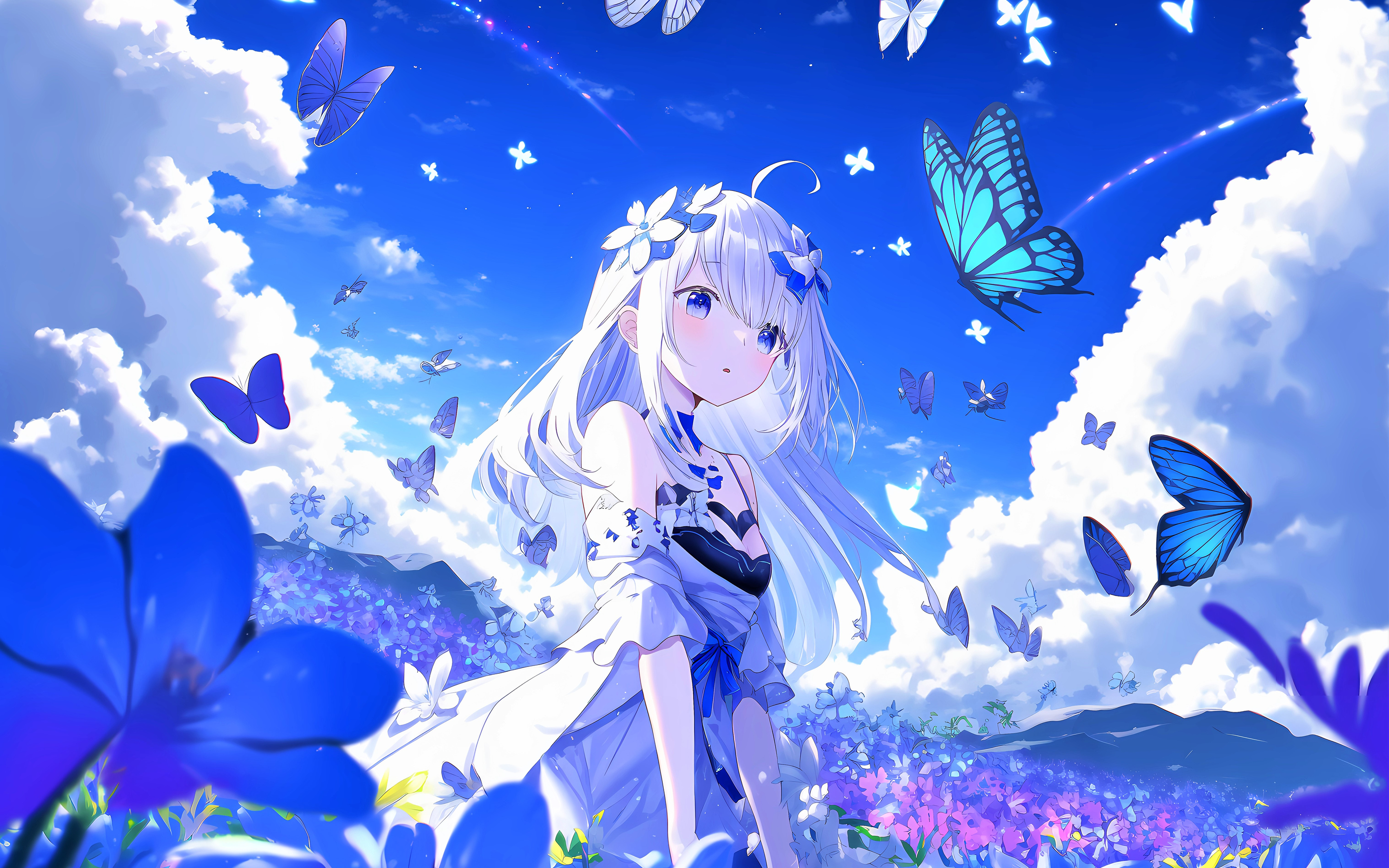 Download Anime girl, Butterflies, Young woman, Anime Wallpaper in 2880x1800  Resolution