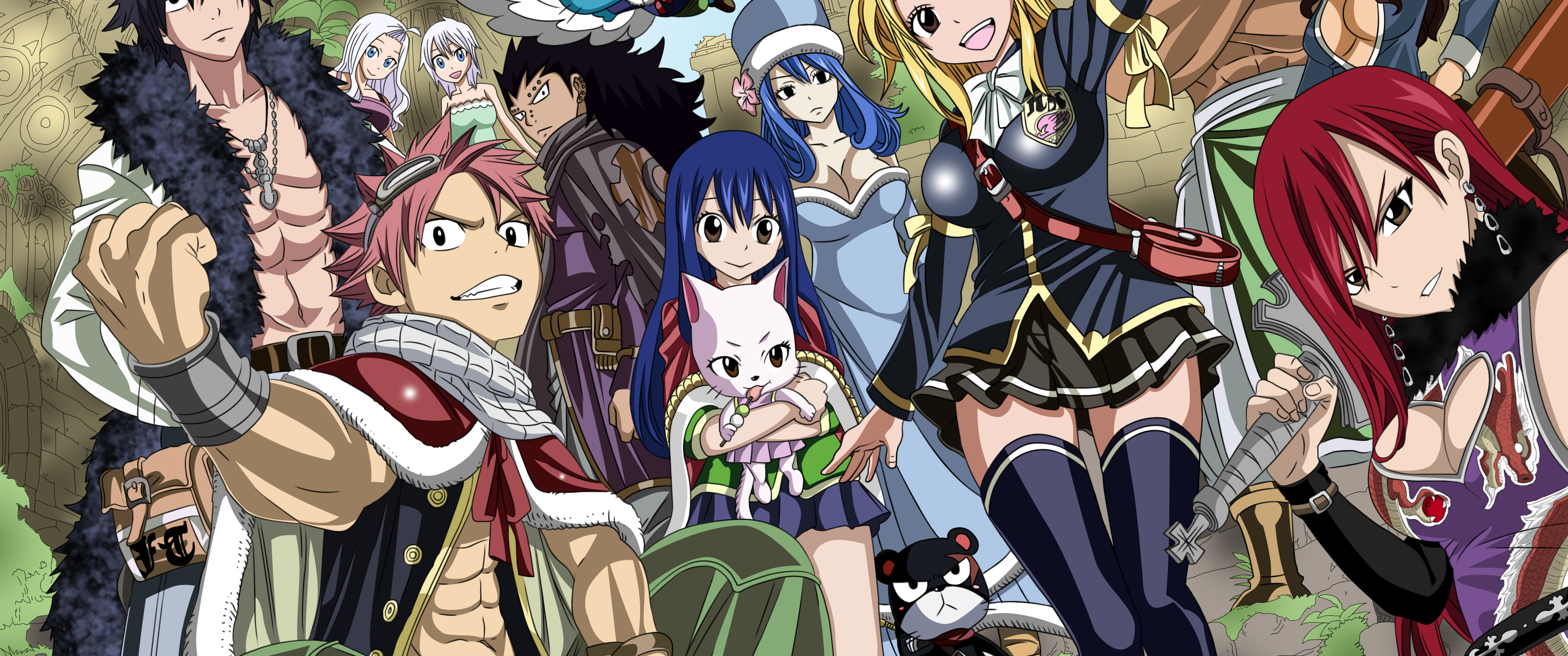 Скачать обои Anime Fairy Tail Natsu and All Characters, Аниме, Fairy, Tail,  Natsu, All, Characters в разрешении 3440x1440 на рабочий стол