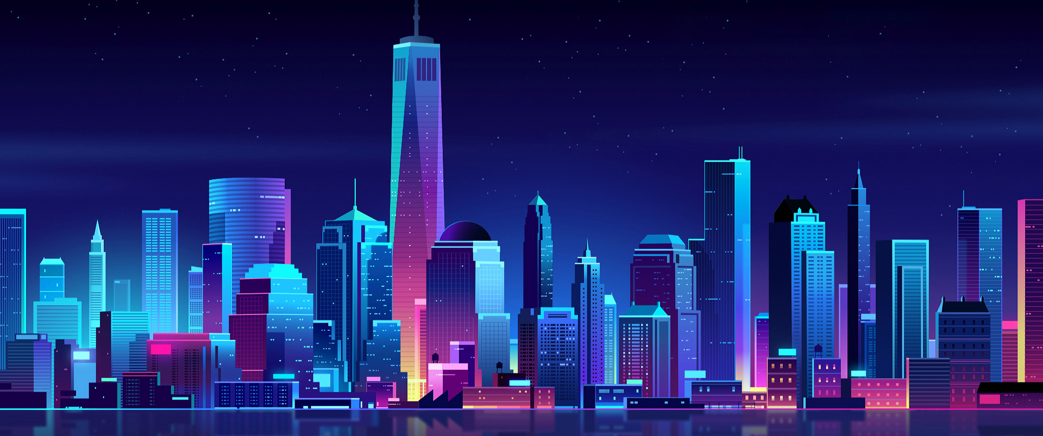 Download New York, Buildings, City, Night, Minimalism Wallpaper in