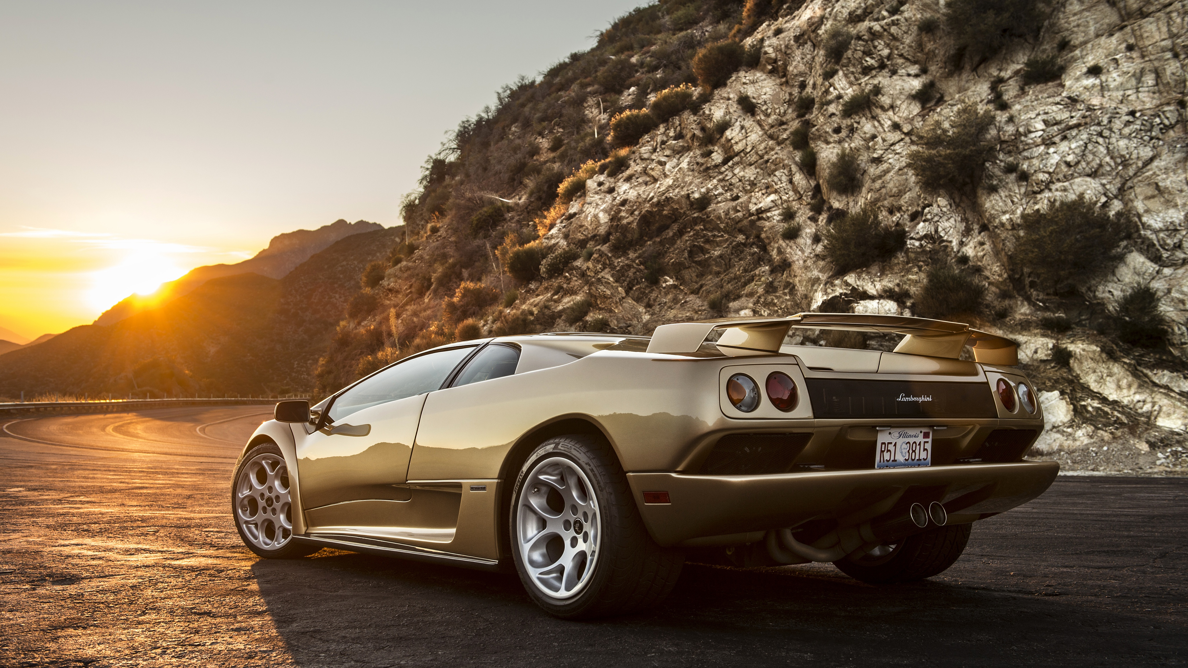 Download Lamborghini Diablo, Sun, Sunset, Sunset, Sun, Lamborghini,  Supercar, Diablo, 2K, 3K, 4K Wallpaper in 3840x2160 Resolution