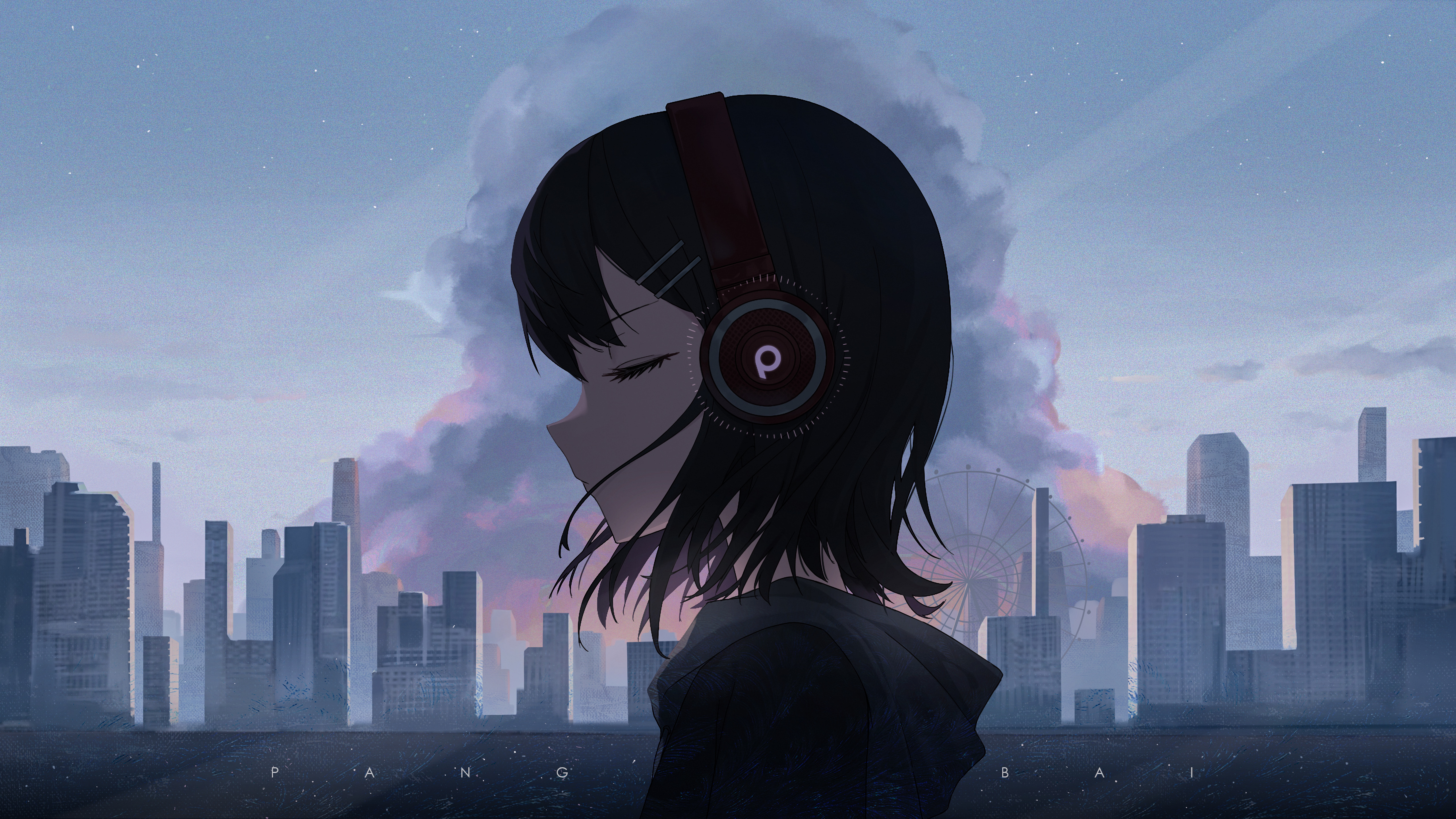Premium AI Image | Relaxed anime girl in headphones listening to music