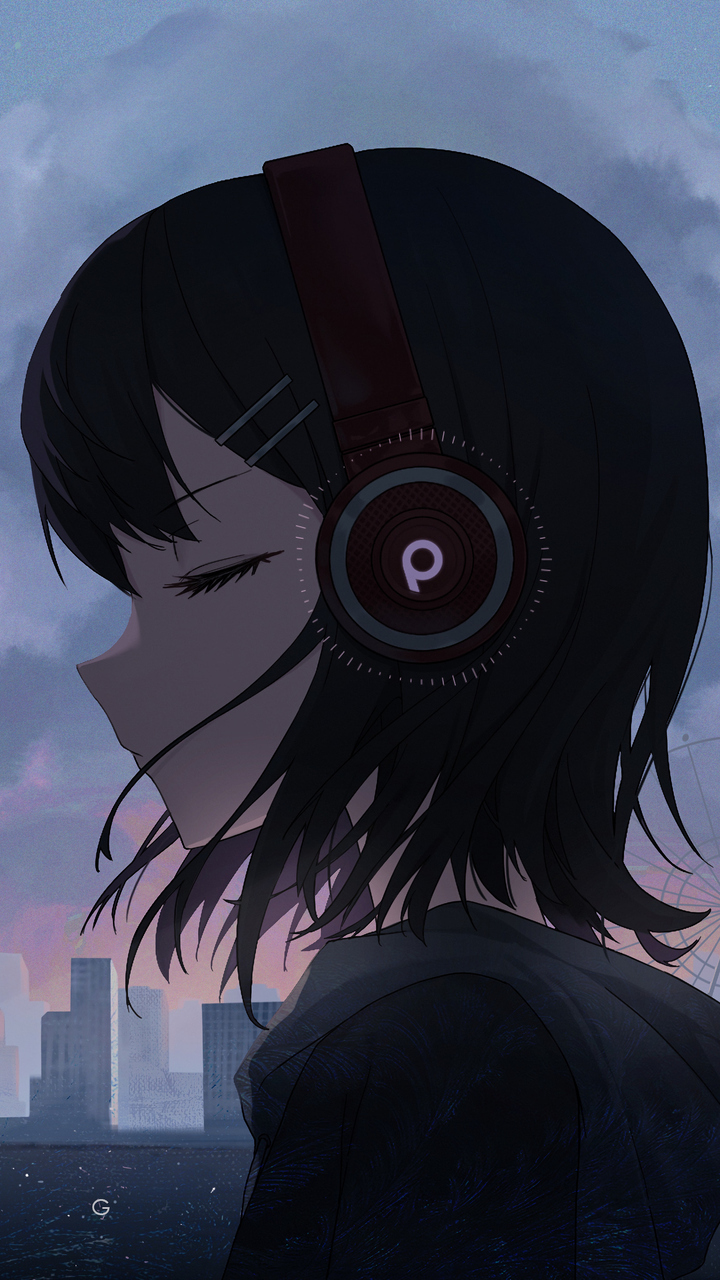 Anime Girl Listening To Music At Night Live Wallpaper - MoeWalls