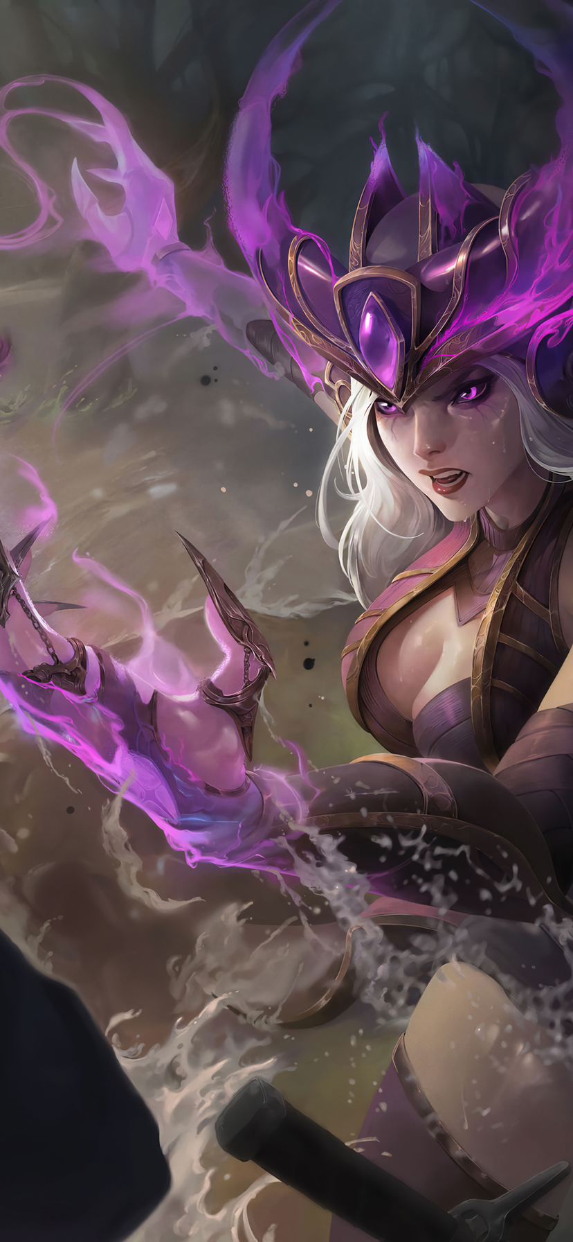 Syndra from League of Legends. Horned helmet covering | Stable Diffusion