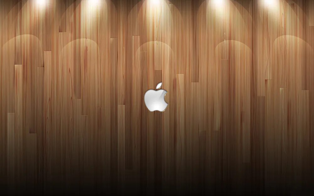 Обои Apple Logo Wood Background Lights 320x240