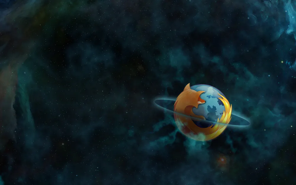 Обои Firefox Logo Saturn Planet Ring Space 1280x720