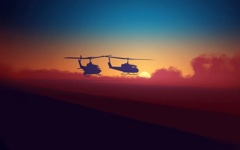 Обои Helicopters Sky Clouds Background 1024x576