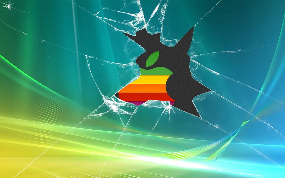 Обои Retro Apple Logo Broken Windows Background 480x640