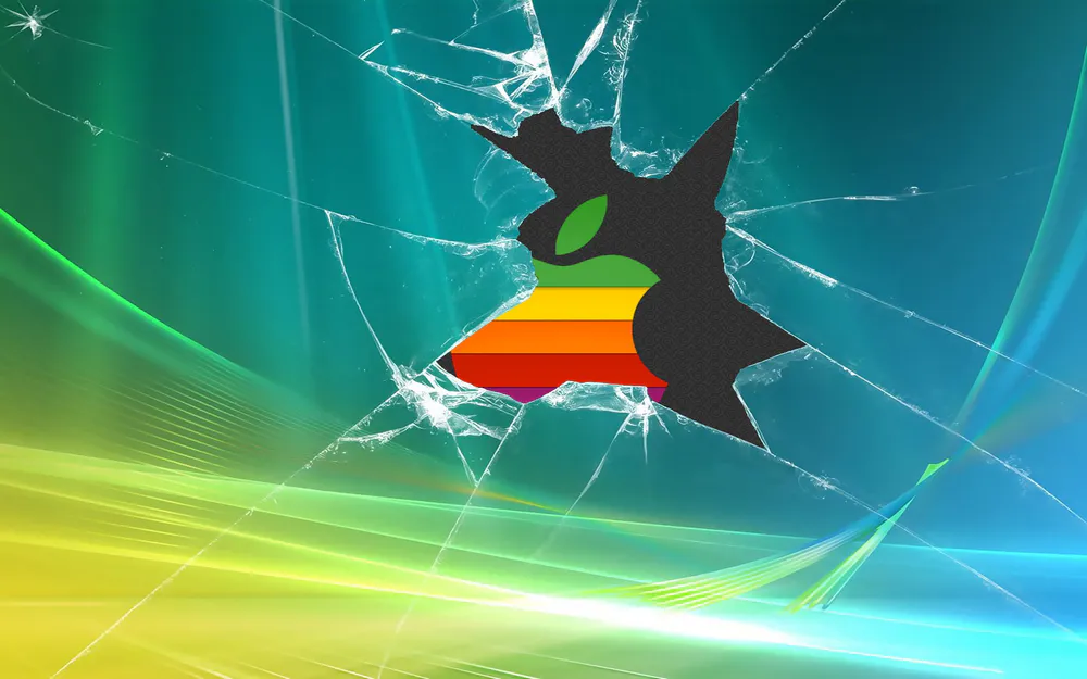 Обои Retro Apple Logo Broken Windows Background 480x800