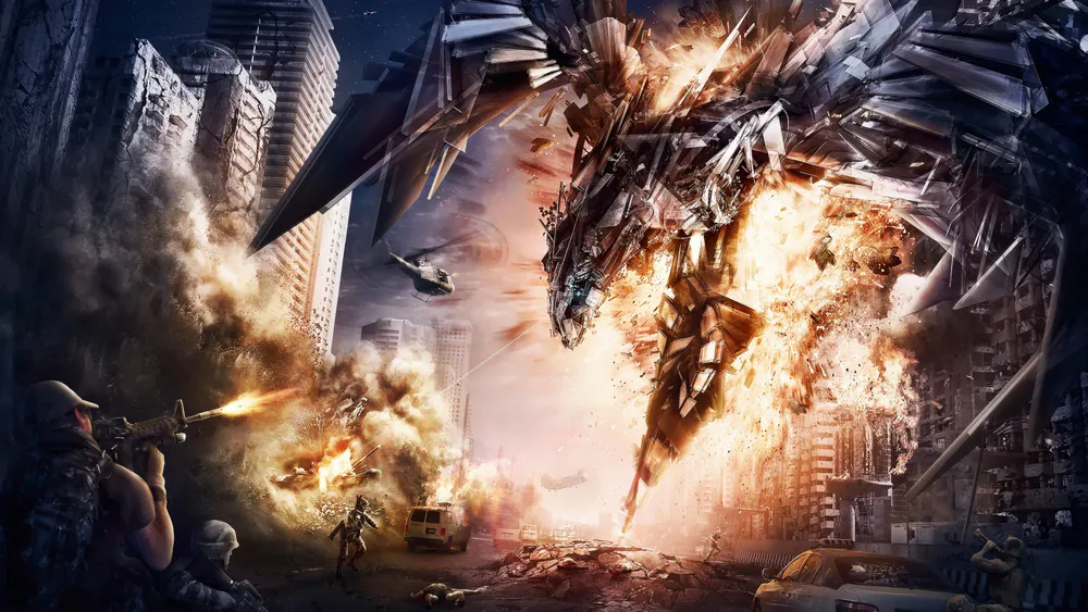 Обои Transformers 4 Age Of Extinction Fan Art Decepticon Battle 320x480