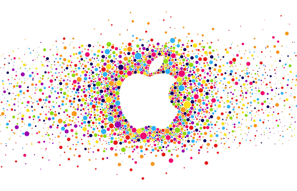Обои Apple Logo Negitive Colorful Dots White 1440x1280