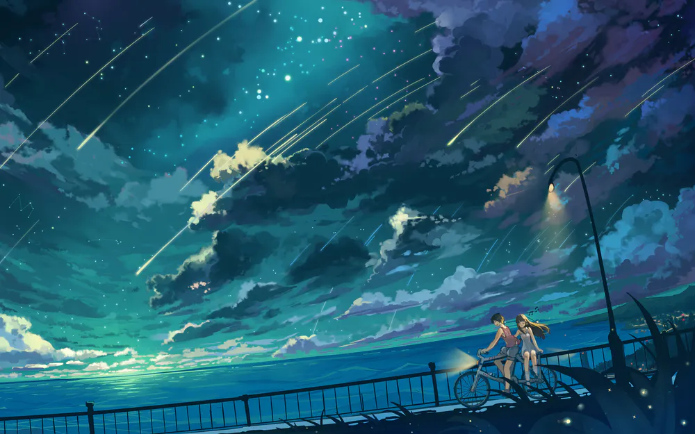 Trong hình ảnh với nhân vật nữ và nam thiếu nhi cưỡi xe đạp dưới ánh sao trên bầu trời mới đêm khuya, bộ phim anime nổi bật với cốt truyện đầy kịch tính. Hãy cùng nhau chiêm ngưỡng và cảm nhận những tầng lớp cảm xúc đậm sâu từ hình ảnh đầy sức hút này.