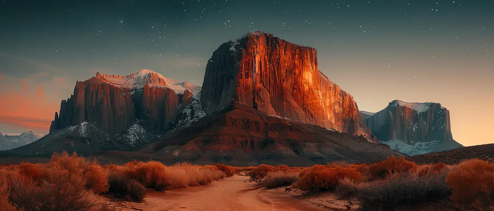 Manually crop Red rocks in the evening, Mountain, Canyon, Starry Sky ...