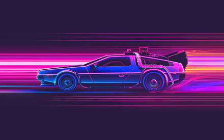 Неон, AI Art, Пурпурный, DeLorean